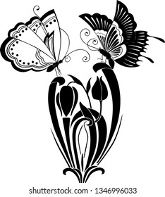Vector image of a decorative butterflies and flower