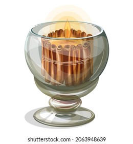 Vector image of a decorative candle in a glass candlestick. Isolated over white background. EPS 10. Cartoon style.