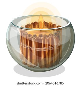 Vector image of a decorative candle in a glass candlestick. Isolated over white background. EPS 10. Cartoon style.