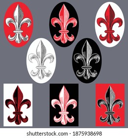 Vector image of decorative drawn medieval lilies in various colors