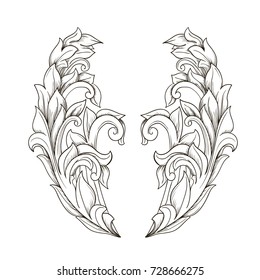 Vector image. Decorative element for design. Scrolls and floral curls. Lush Deciduous Pattern