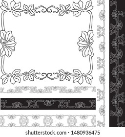 Vector image of decorative floral frame and borders from vintage design elements