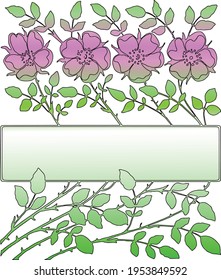 Vector image of decorative vintage frame with twigs wild roses