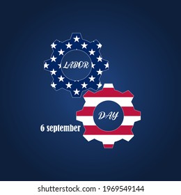 Imagen vectorial dedicada al Día del Trabajo en Estados Unidos. Girar los engranajes sobre un fondo de gradiente oscuro. Cartel, cartel, cartel. Para diversos propósitos de diseño.