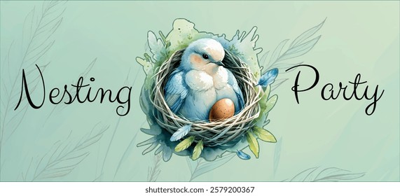 Vector image dedicated to the nesting party. Pregnancy. Waiting for the baby. Postcard. Leaflet. Banner