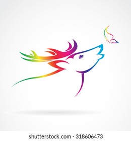 Vector image of deer and butterfly on white background