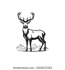 Vector image of an deer in cartoon, doodle style. Black and white. Logo, icon style