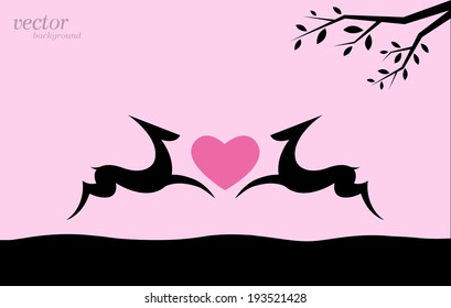 Vector image of deer and heart on pink background.