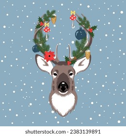 Vektorbild eines Hirsches. Frohe Weihnachten und Neujahr.
