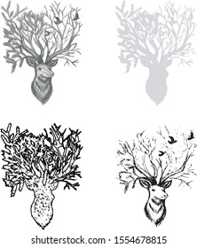 Vector image of a deer in several variants. Icons.