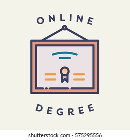 Vector image of degree certificate with text online degree against white background