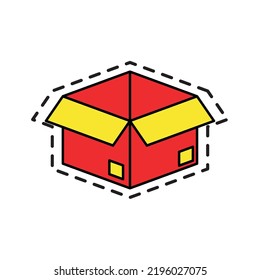 vector image, delivery icon in red with yellow with dotted border.
