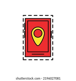 vector image, delivery icon in red with yellow with dotted border.