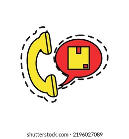 vector image, delivery icon in red with yellow with dotted border.