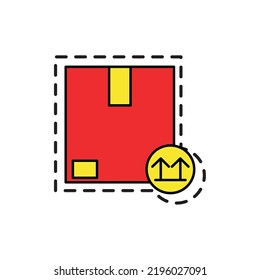 vector image, delivery icon in red with yellow with dotted border.