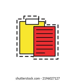 vector image, delivery icon in red with yellow with dotted border.