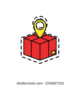 vector image, delivery icon in red with yellow with dotted border.
