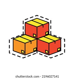 vector image, delivery icon in red with yellow with dotted border.