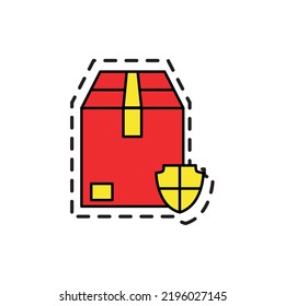 vector image, delivery icon in red with yellow with dotted border.