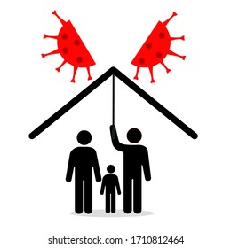 Vector image depicting the benefits of self-isolation during the COVID-19 epidemic. The illustration encourages you to stay home to maintain the health of the man, woman and child.
