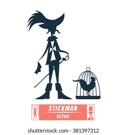 vector image depicting Musketeers stisk figure with a sword and with a handkerchief. vector image of a rooster in a cage