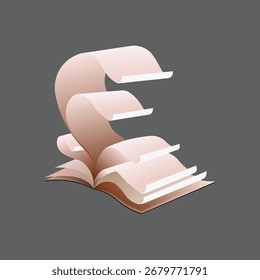 Vector image depicting an open book, with curved pages flying up