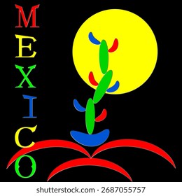 Imagem vetorial de um deserto contra a Lua com o texto "México" para impressão.