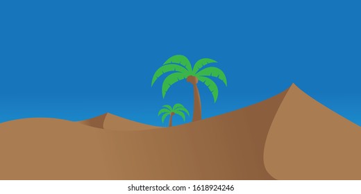 Vector image of a desert with palm trees.