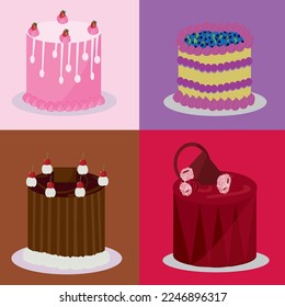 vector image design of 4 cakes that look beautiful and delicious