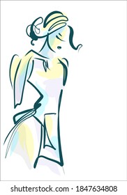 Vector image design with a beautiful girl in an apron, hairdresser, cook, housewife