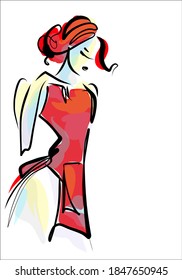 vector image for design with a beautiful girl in an apron, hairdresser, cook, housewife