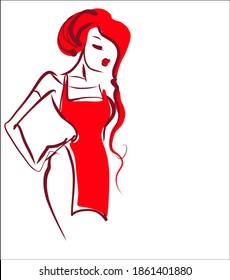 vector image for design with a beautiful girl in an apron, hairdresser, cook, housewife