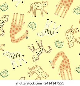 vector image design cute animals, giraffe, zebra, lion, childish, fashion, background