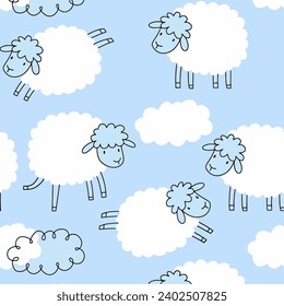 vector image design happy sheep, cloud, cute, background, childish