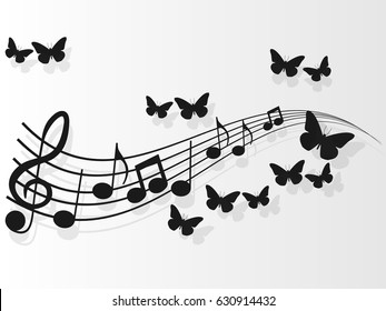 Vector image design music covers with music notes and butterflies.