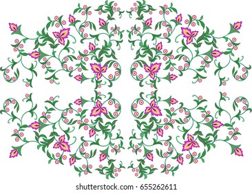 vector image for design or printing of textile products - background in the form of climbing summer flowers in the oval