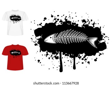 Vector image design of T-short  skeleton of fish