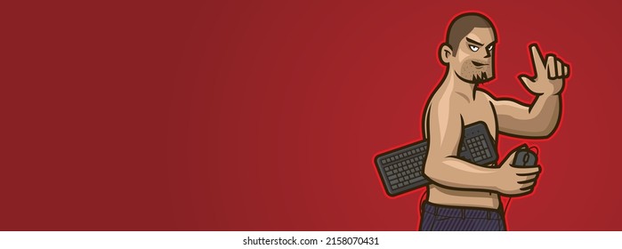 Vector Image A designer holds the keyboard and computer mouse with a red background