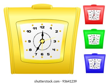 Vector image desktop alarm clock, set different colours