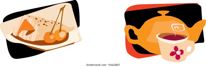 vector image of dessert and cup of tea or coffee