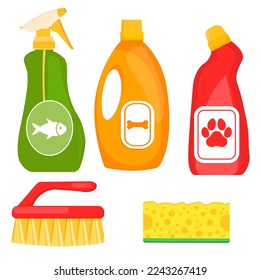 Vector image of detergents for pets. The concept of pet care. A pet store design element for a website, application, etc.