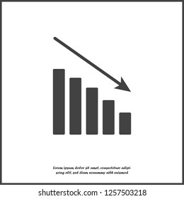  Vector image diagram of decline, recession. Icon financial crisis. Drop in sales on white isolated background. Layers grouped for easy editing illustration. For your design.