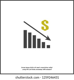 Vector image diagram of decline, recession. Icon financial crisis. Drop in sales on white isolated background. Layers grouped for easy editing illustration. For your design.