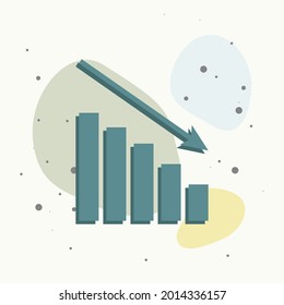 Vector image diagram of decline, recession. Icon financial crisis. Drop in sales on multicolored background.
