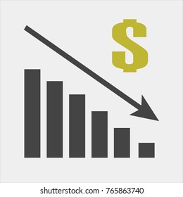 Vector Image Diagram Of Decline, Recession. Icon Financial Crisi. Drop In Sales