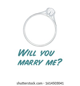 Vector image of a diamond ring. Marriage proposal.