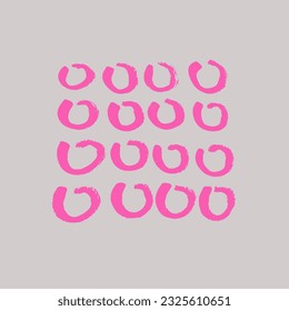Vector image of different circles. Strokes, brush, ink. Calligraphy, sketch, doodle, graphics, east, minimalism. Grey, pink. Eps10