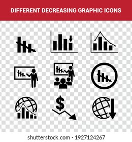 Vektorbild. Unterschiedliche Wirtschaftswissenschaften, oben nach unten, Symbole für Graphen.
