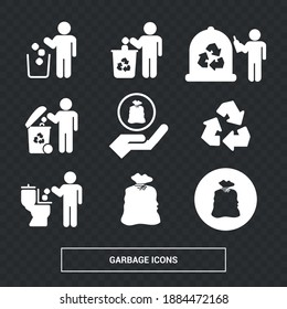Vector image. Different garbage and recycling pictograms. Trash bins.