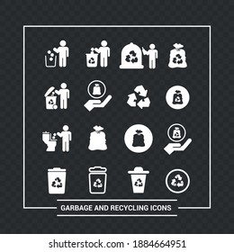 Vector image. Different garbage and recycling pictograms. Trash bins.